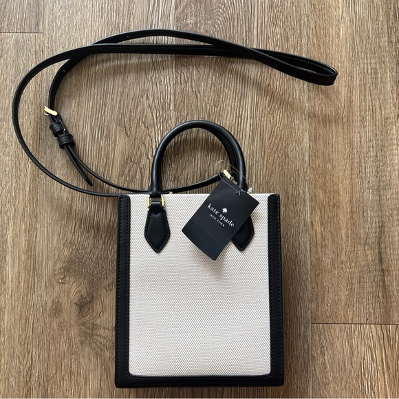 NWT KATE SPADE ELLIE MINI CANVAS  TOTE / CROSSBODY BLACK KK235 - Picture 4 of 9